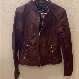 NWT Guess Faux Leather Jacket Brown